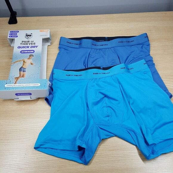 PAIR OF THIEVES Boxer Briefs Mens Small Blue 2-Pack Quick Dry Action Blend - Picture 1 of 5